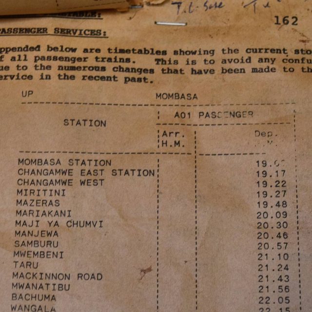 Passenger service timetable and station interior - Kalembwani station.
October 2015.