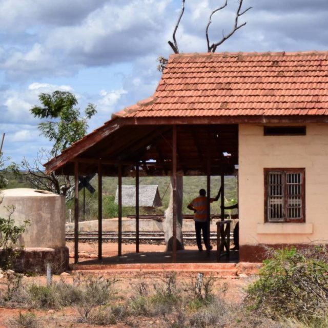 Looking at it, you can't tell that this is probably the most famous station in the entire history of the railway. Infamously associated with the Man Eating Lions of Tsavo, Tsavo station is a small structure with a big name.
By this time in October 2015, the station was barely functioning, only one or two staff were present to oversee the occasional cargo train...... But then again, whether today or historically, who for fear of their life would casually alight here? The legend remains.
Notice the SGR piers in the background.
#Tsavo
